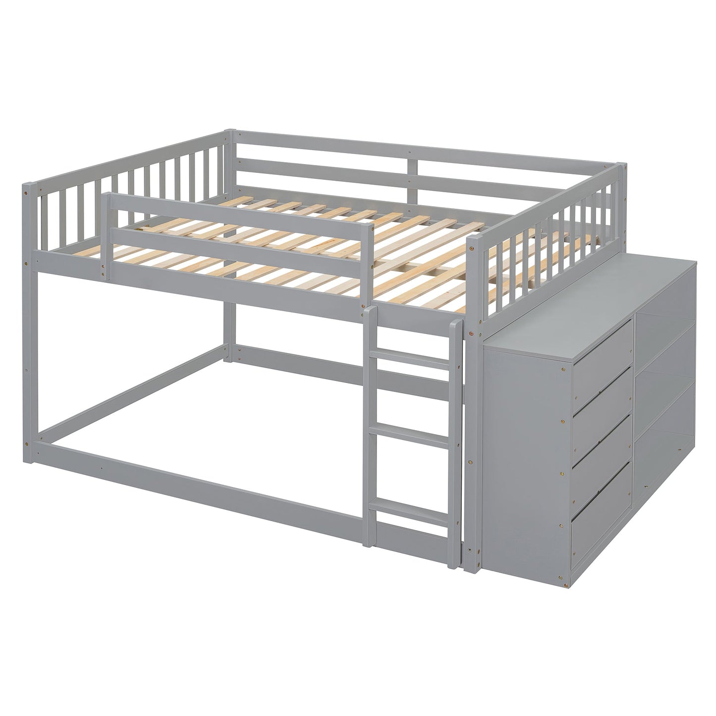 Rachel Full over Full Bunk Bed with 4 Drawers and 3 Shelves-Gray