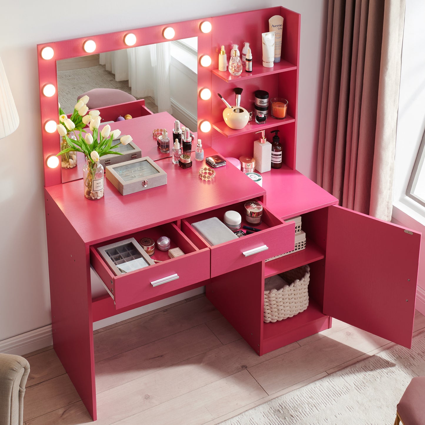 Eira Modern Minimalist Bedroom Vanity, Pink