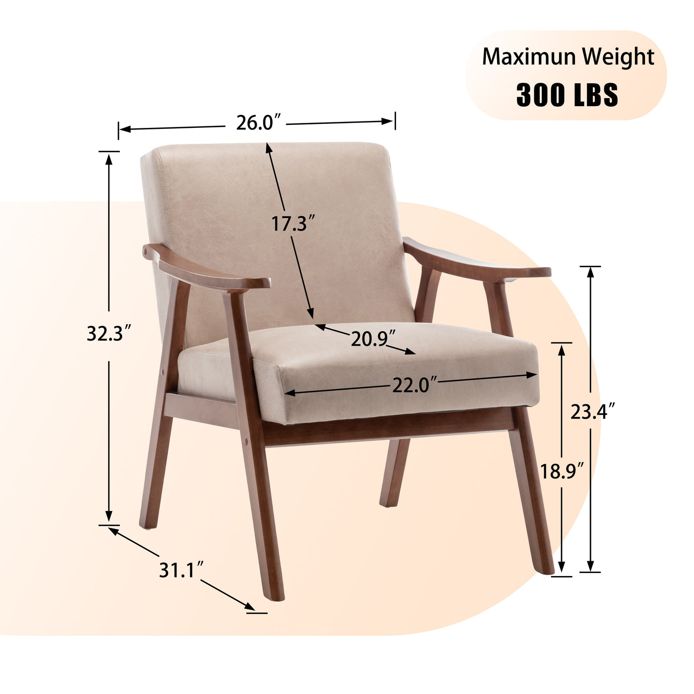 Lyraea Mid-Century Modern Light Camel Fabric Wingback Accent Chair