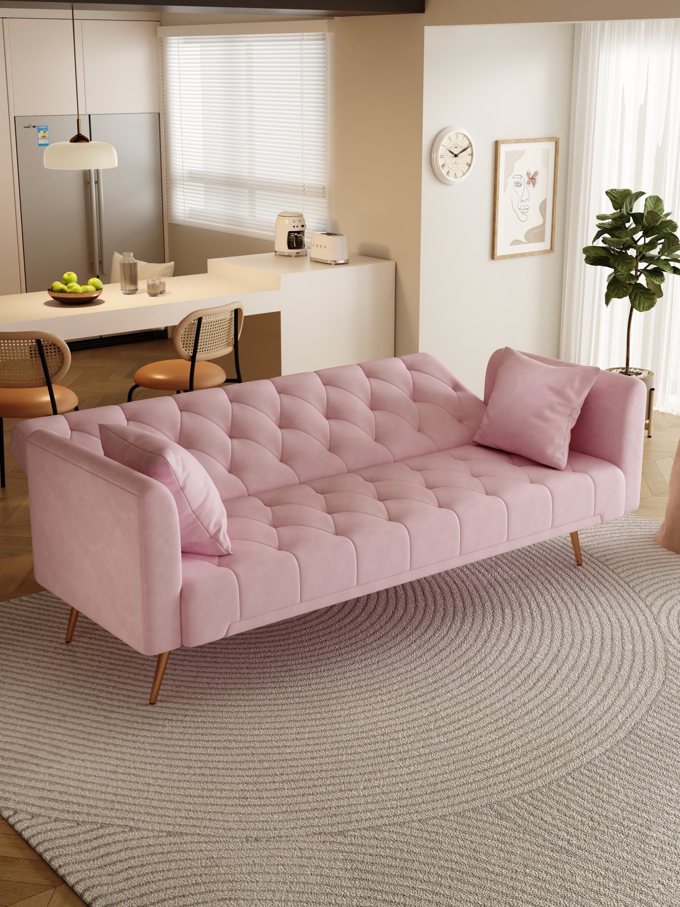 Abigail 71" Velvet Convertible Sofa Bed - Pink
