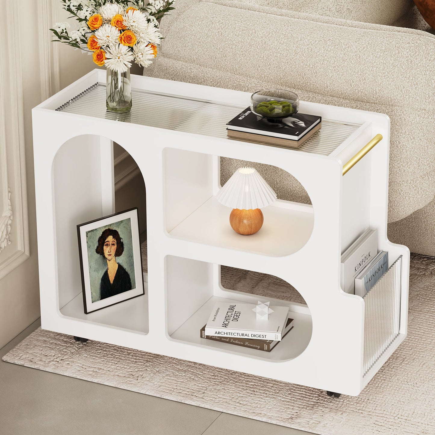 Alondra Contemporary Mobile Side Table, White