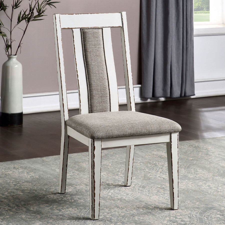 Margot Farmhouse Dining Side Chairs in Weathered White with Gray Upholstered Seat (Set of 2)