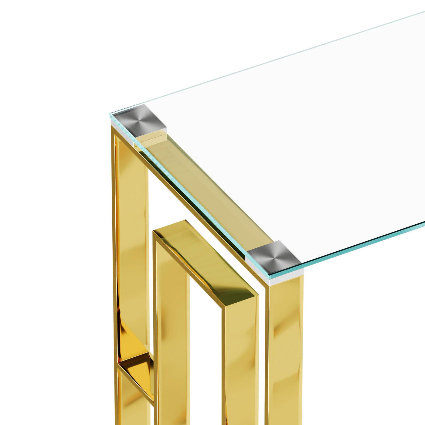 Elegant Fusion: Golden Stainless Steel & Glass Console Table