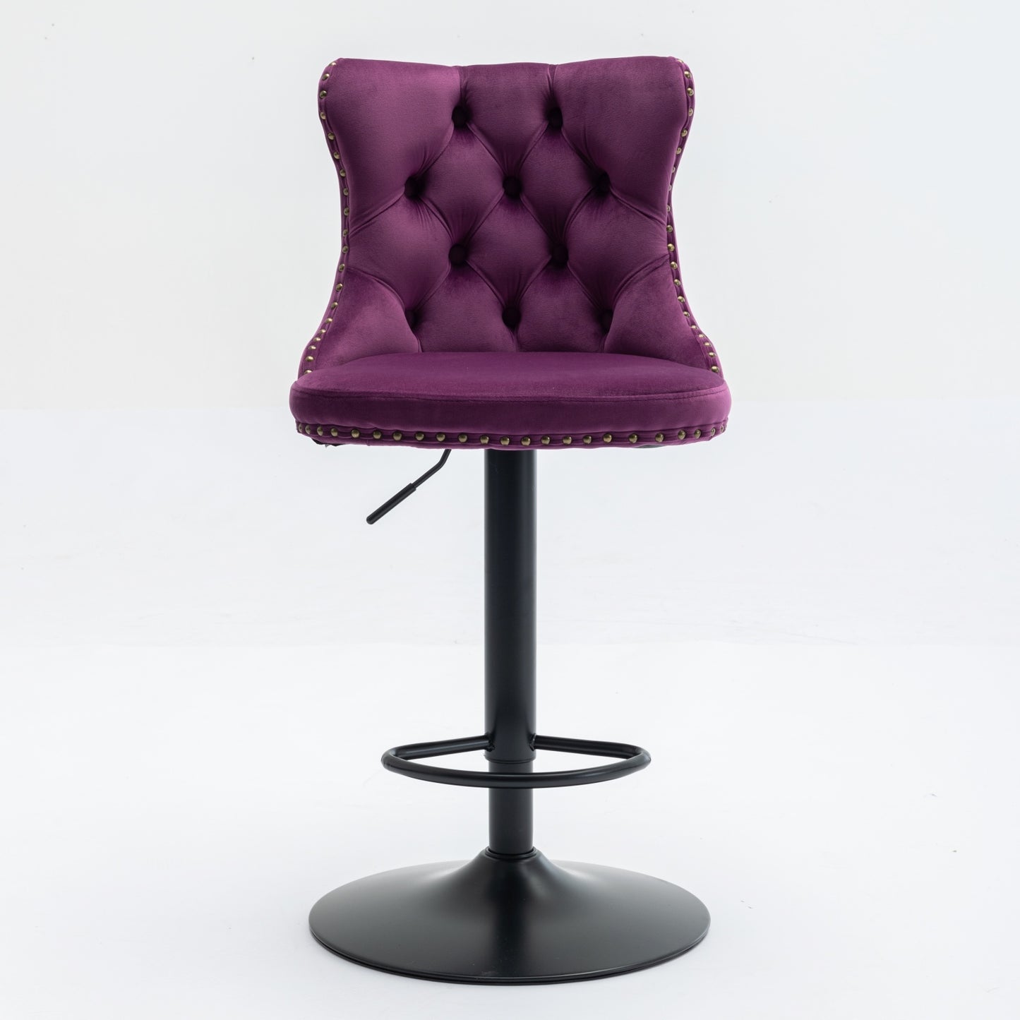 Odessa Adjustable Height Velvet Bar Stools with Black Legs (Set of 2) Purple
