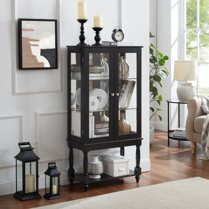 Shelton Lighted Curio Cabinet with Mirrored Back, Black