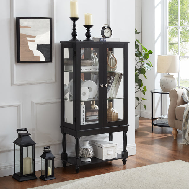 Shelton Lighted Curio Cabinet with Mirrored Back, Black