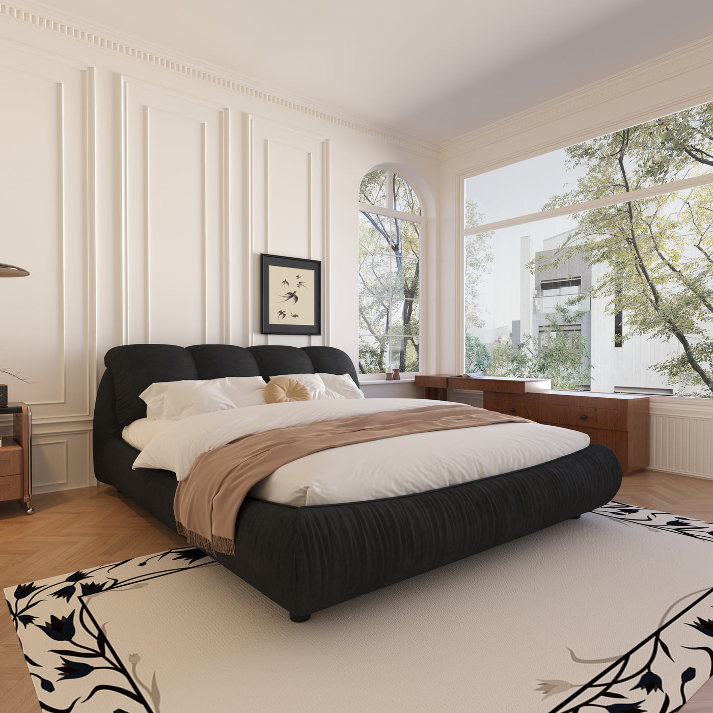 Calista Queen Platform Bed with Oversize Padded Headboard, Black