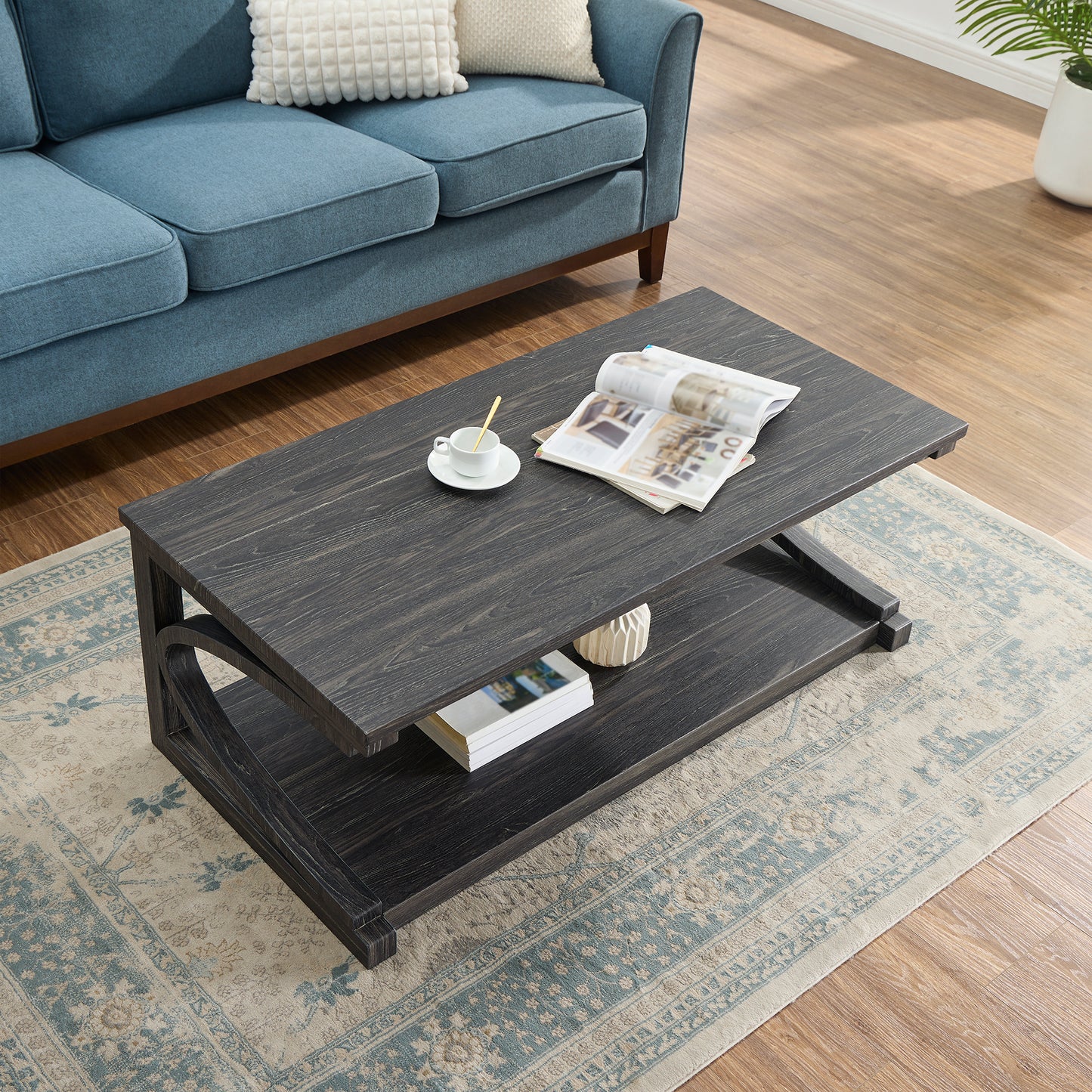 Cassian Unique Solid Wood Coffee Table, Black