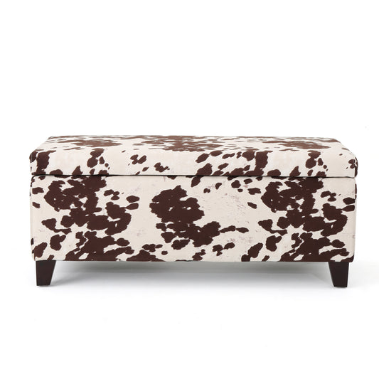 Cow Pattern Storage Ottoman with Wooden Feet