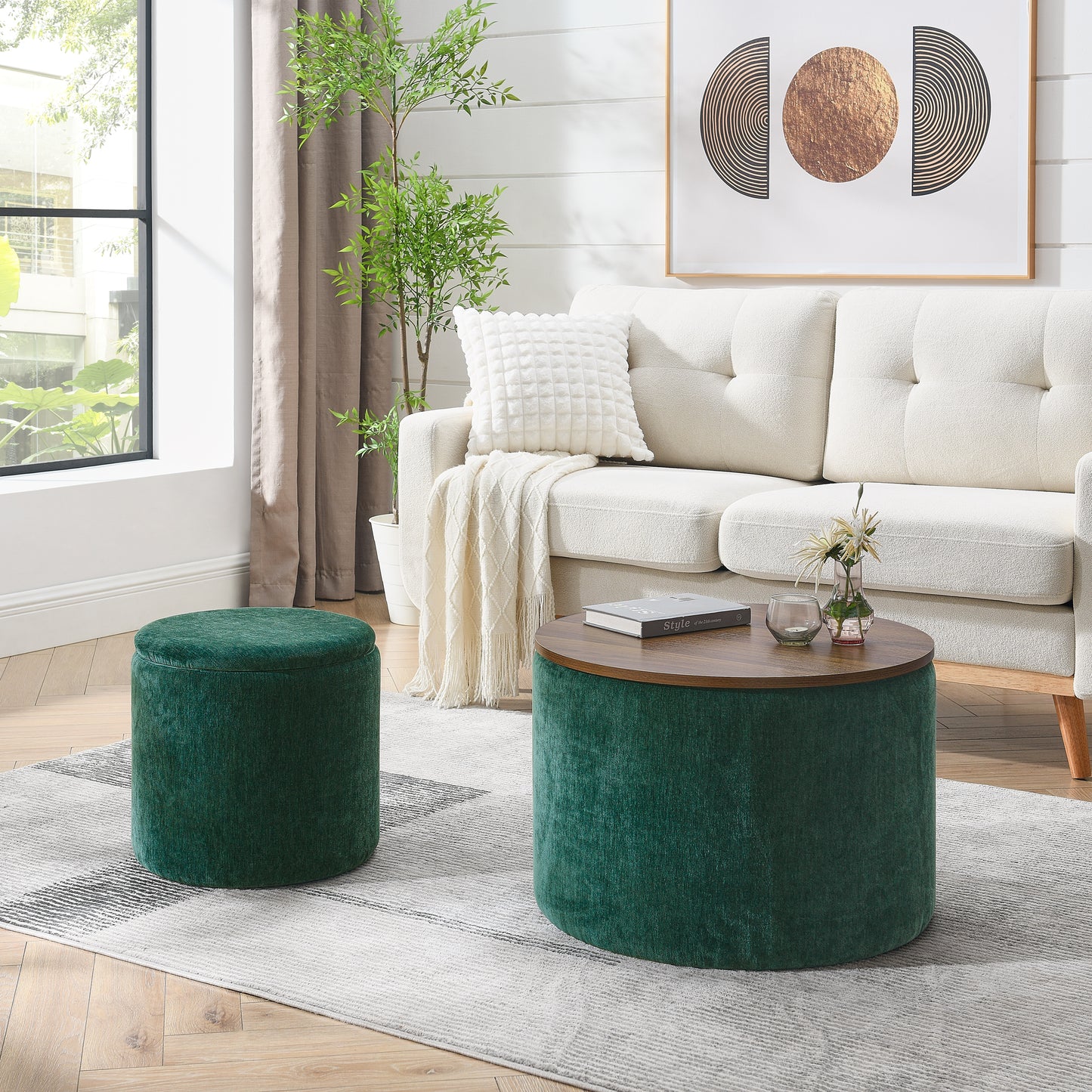 Fenwick 2PC Chenille Storage Ottoman Set, Green