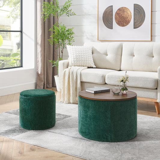 Fenwick 2PC Chenille Storage Ottoman Set, Green