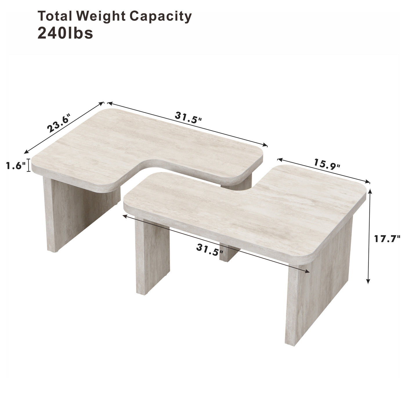 Ridge Modern Rectangular Detachable Wooden Coffee Table, White