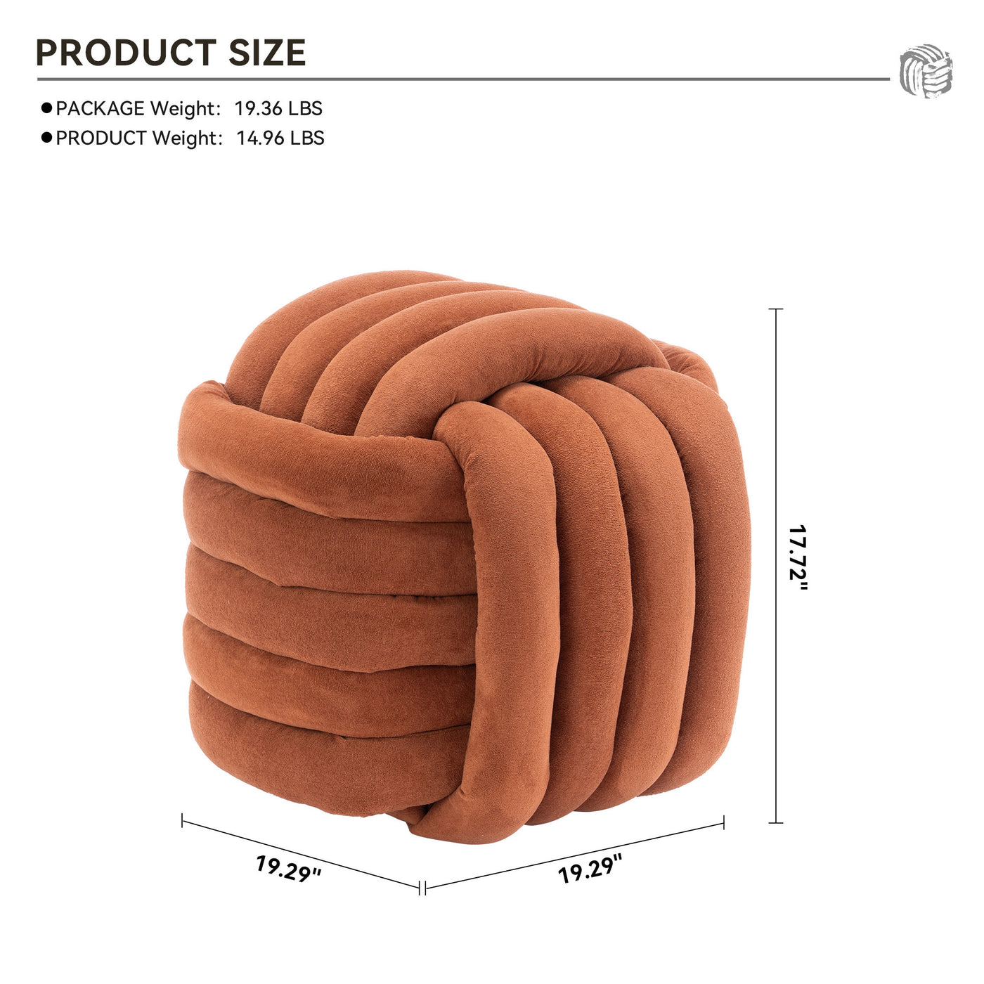 Darien Modern Chenille Knot Design Ottoman, Orange