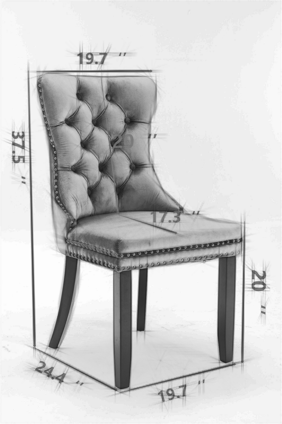 A&A Furniture Nikki Collection Tufted Faux Leather & Velvet Dining Chair with Nailhead Trim Set of 2 White/Black