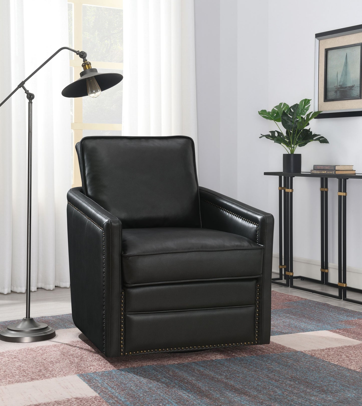 Rocha Black Leather Aire Swivel Chair W/Glider