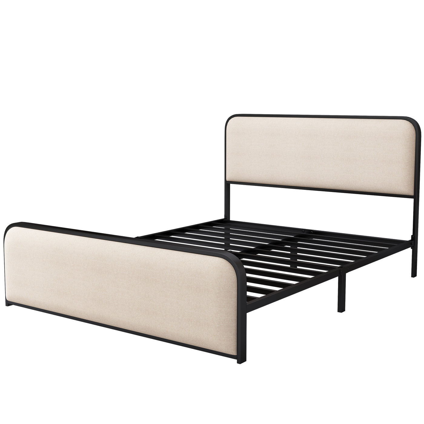 Liriel Modern Metal Frame Queen Bed with Upholstered Headboard & Footboard, Beige