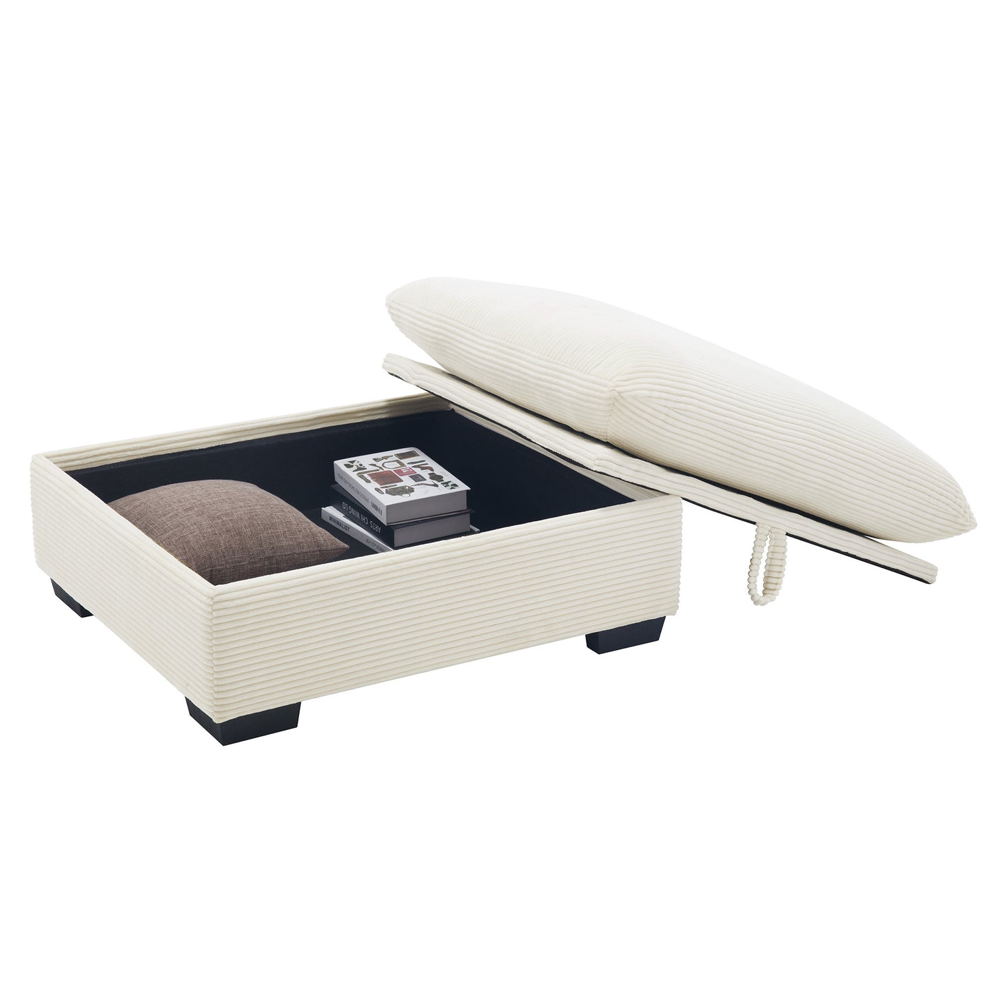 Sorrel Corduroy Upholstered Storage Ottoman, Beige