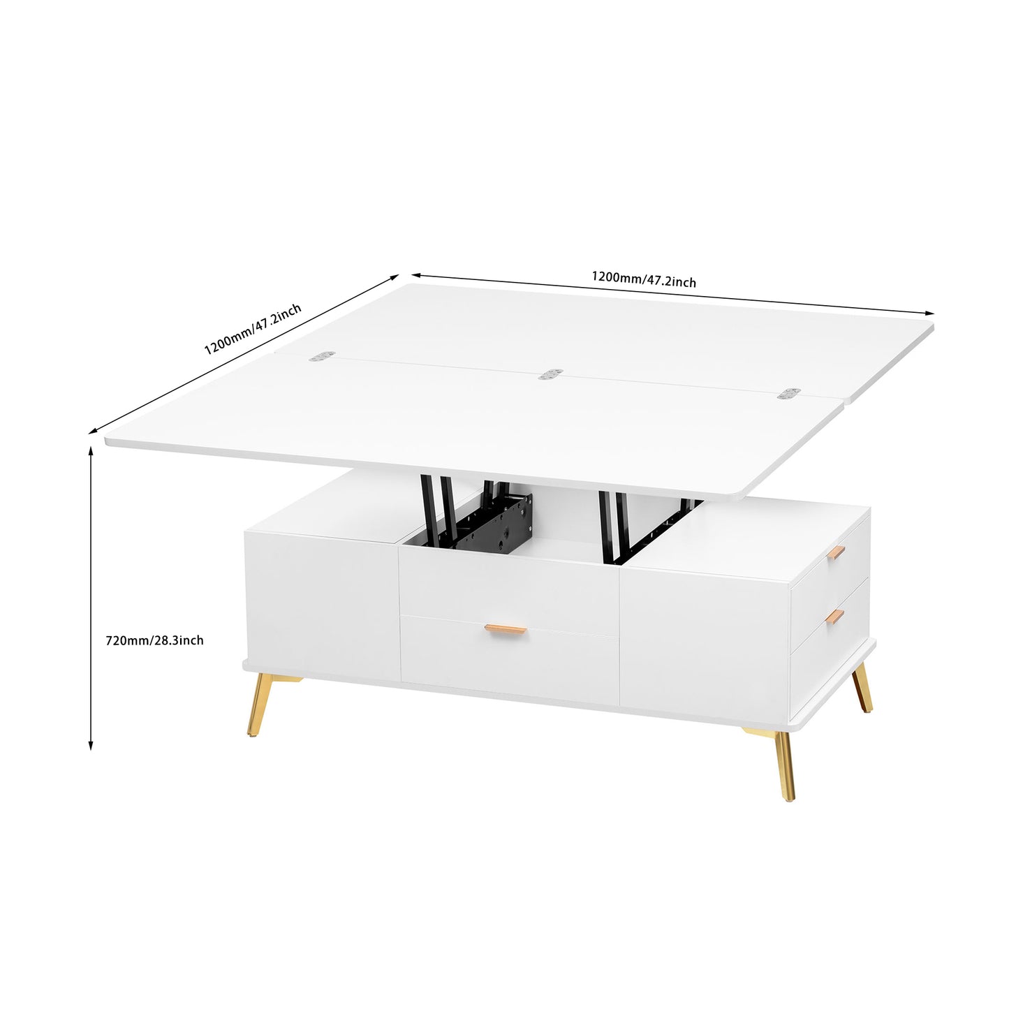 Dawes Modern Lift Top Coffee Table Multi Functional Table with Drawers in  White