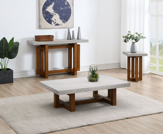 Keven Faux Concrete Top & Walnut Finish Rectangular Coffee Table