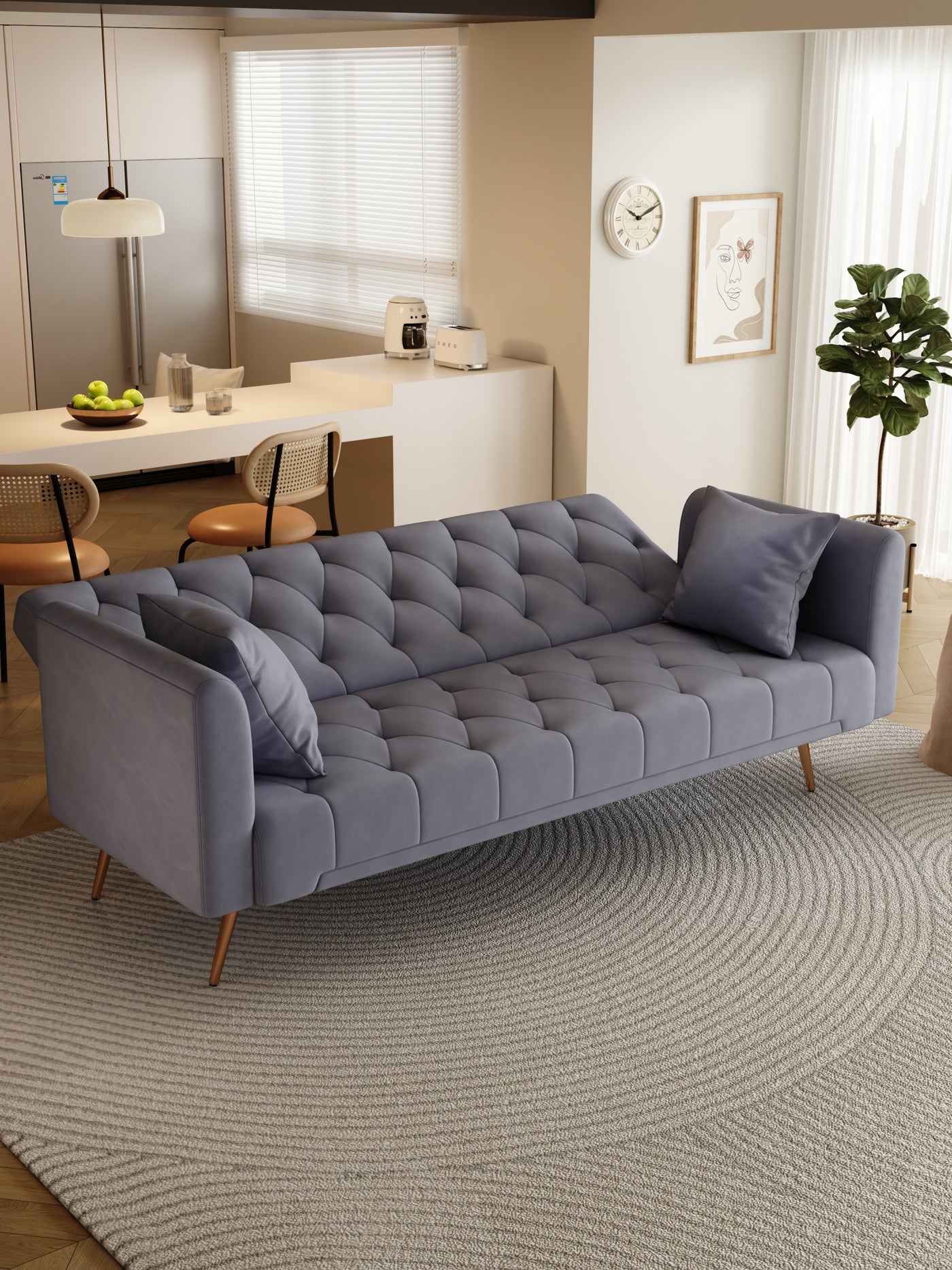 Abigail Mid-Century Modern Velvet Sofa Bed - Gray