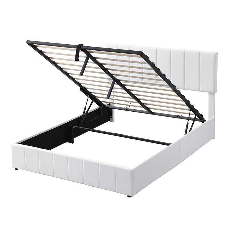 Destiny Queen size Upholstered Platform bed with a Hydraulic Storage System - White