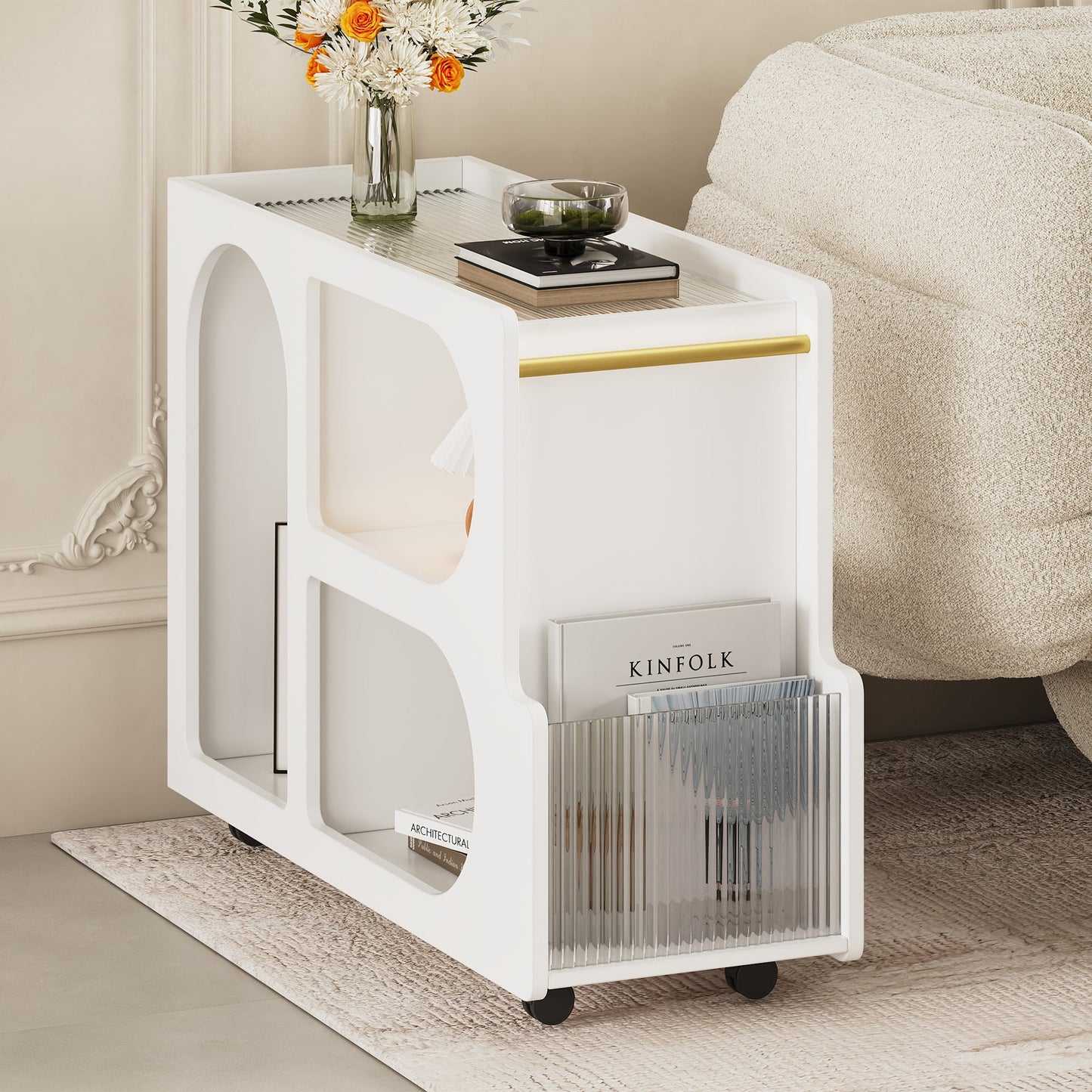 Alondra Contemporary Mobile Side Table, White