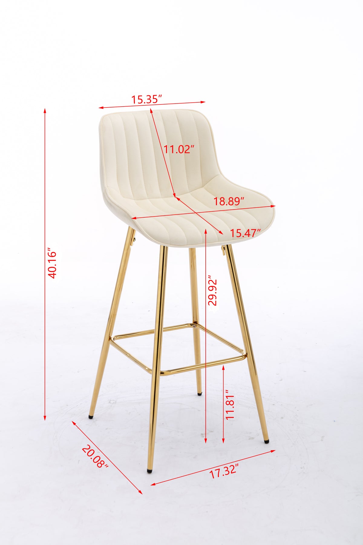 Ednita 30" Velvet Bar Stool with Gold Legs - Cream