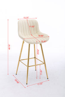 Ednita 30" Velvet Bar Stool with Gold Legs - Cream