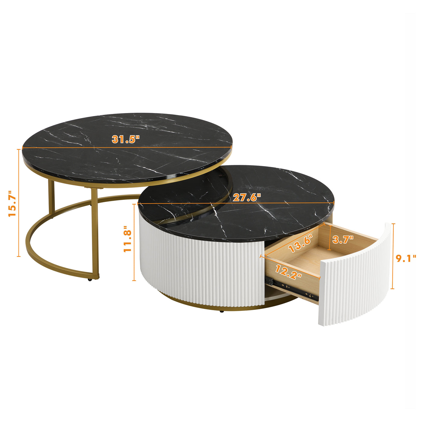 Liora Modern Nesting Coffee Table in White Black & Gold