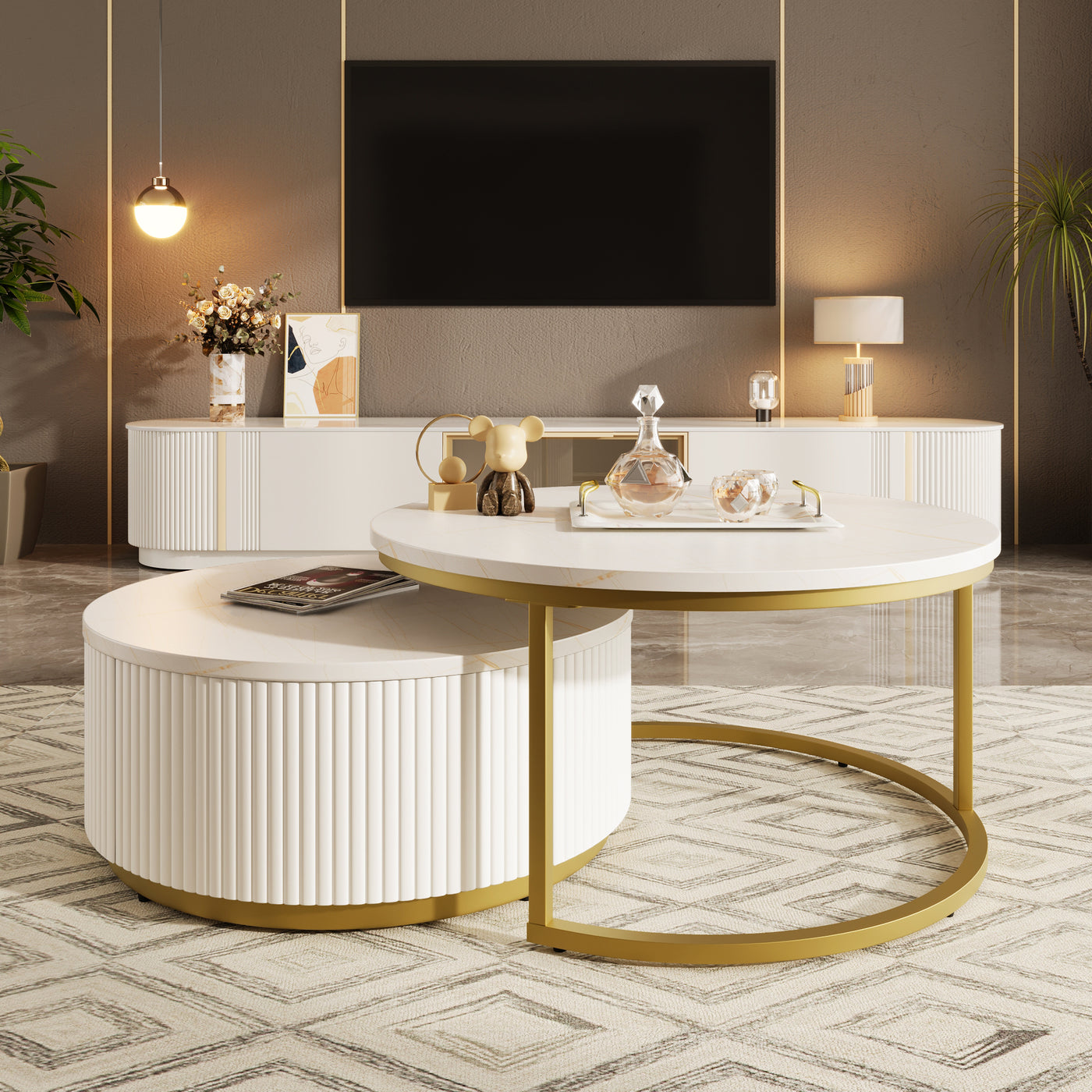 Liora Modern Nesting Coffee Table in White & Gold