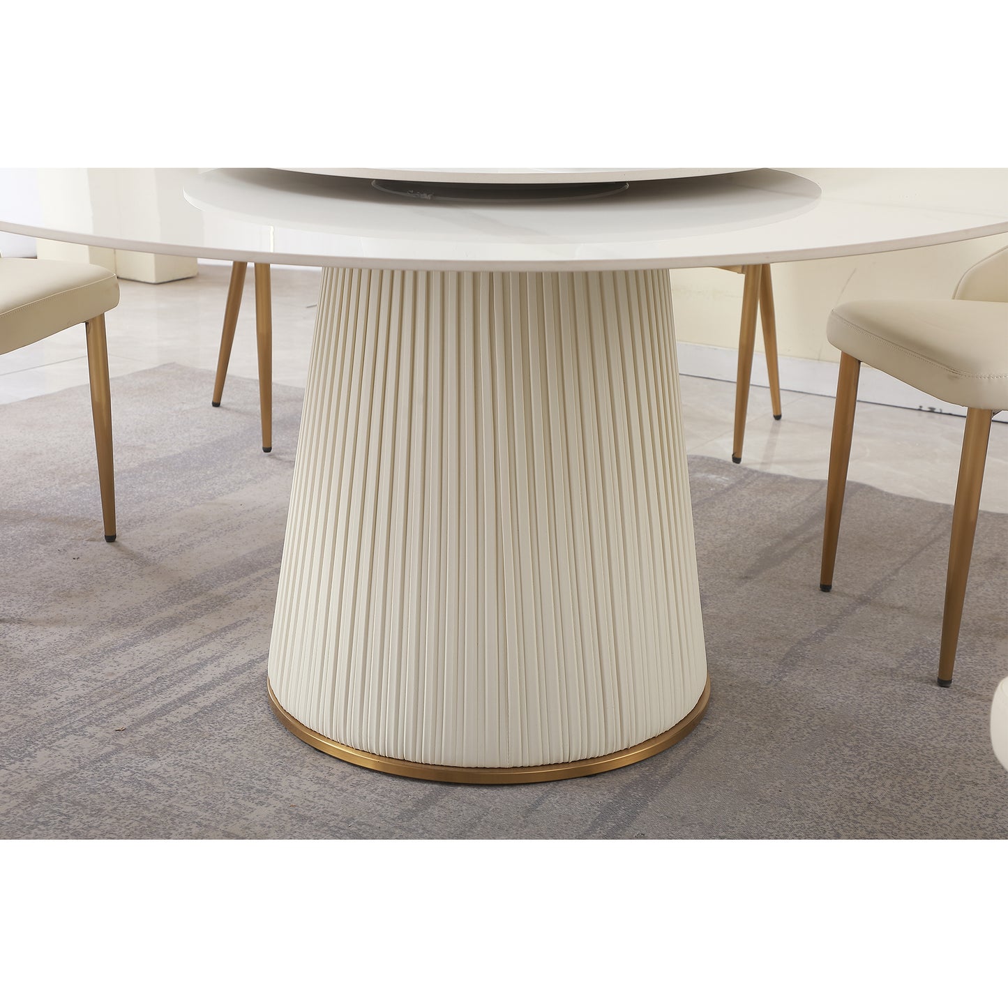 Aurora 59" Round White Sintered Stone Dining Table with Turntable