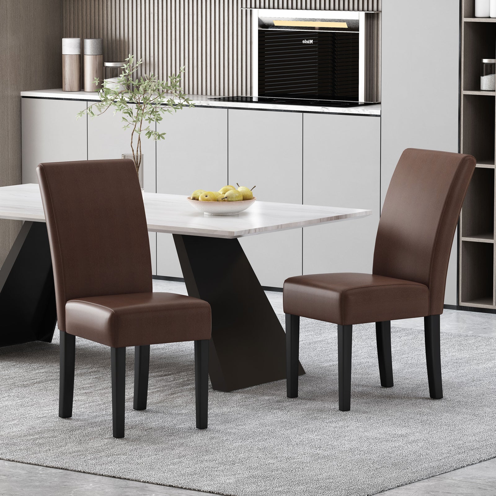 Faron Modern PU Leather Side Chairs (Set of 2) Brown