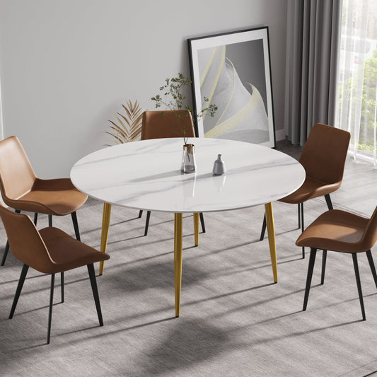 Saffron 59.05"Modern Artificial Stone Dining Table with Gold Legs