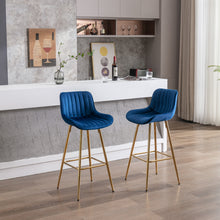 Ednita 30" Velvet Bar Stool with Gold Legs - Blue