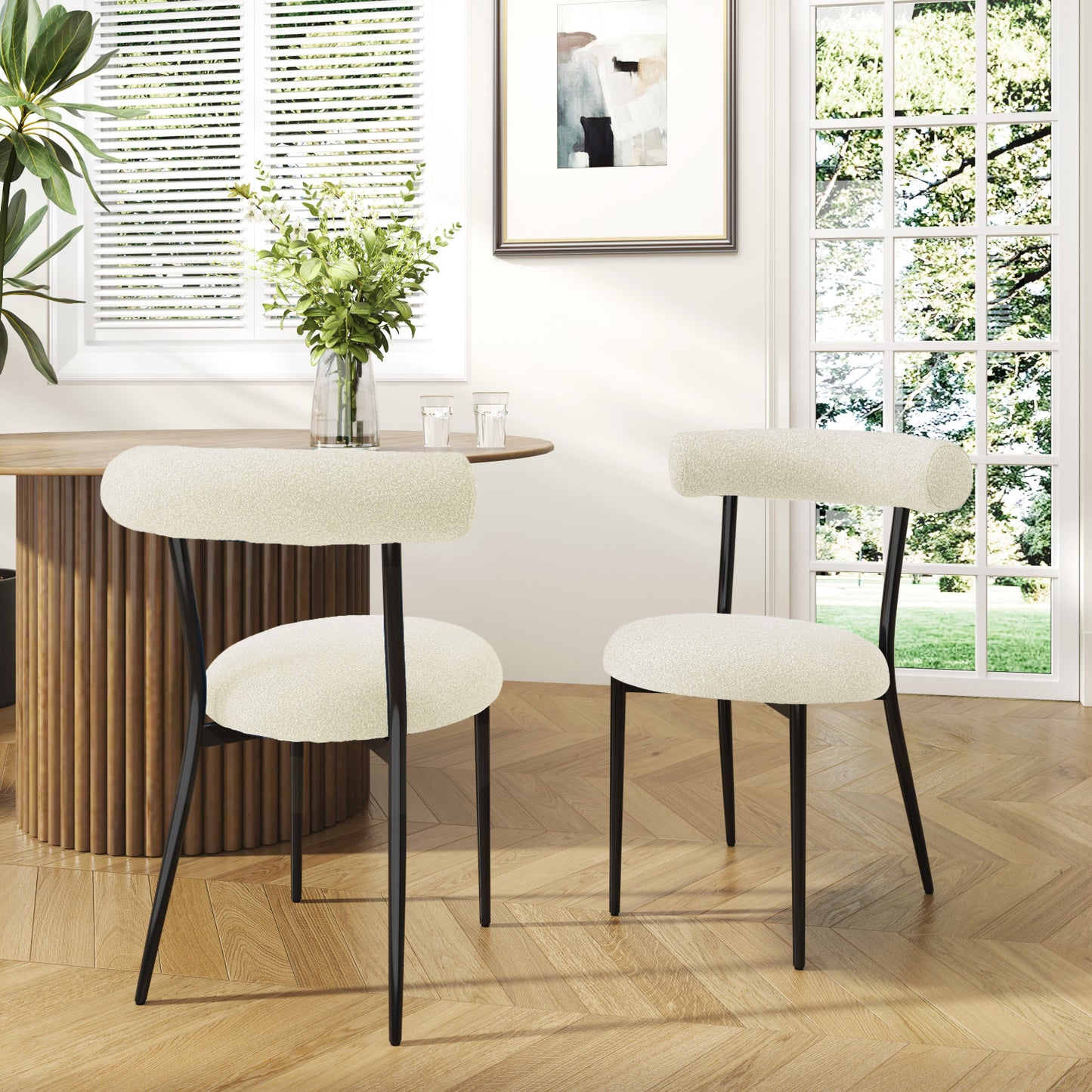 Zephira Modern Upholstered Side Chairs with Black Legs (Set of 2) White