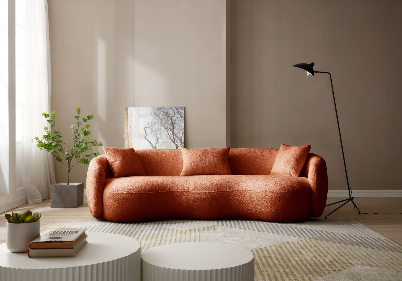 Peregrine Mid-Century Modern Curved Sofa - Orange