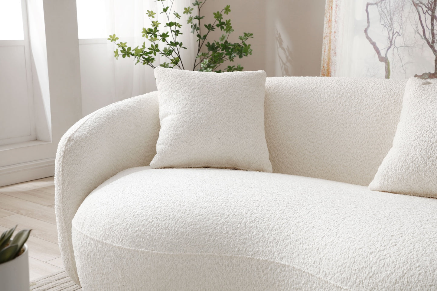 Peregrine Mid-Century Modern Curved Boucle Cloud Sofa - Off-White