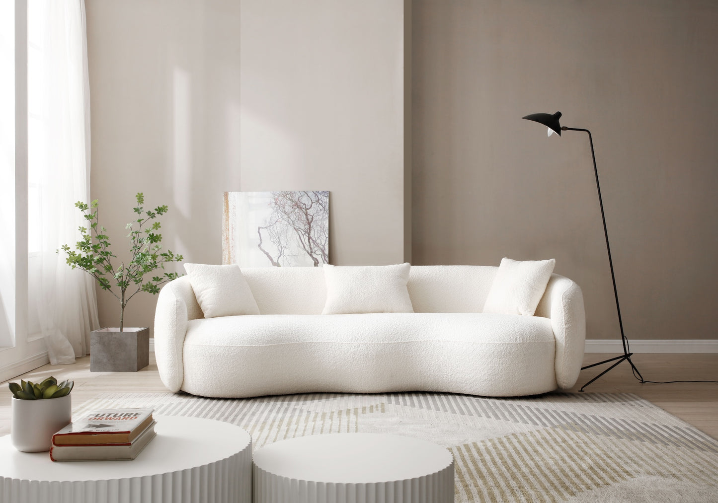 Peregrine Mid-Century Modern Curved Boucle Cloud Sofa - Off-White