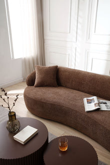Silas Mid Century Modern Curved Bouclé Sofa, Brown