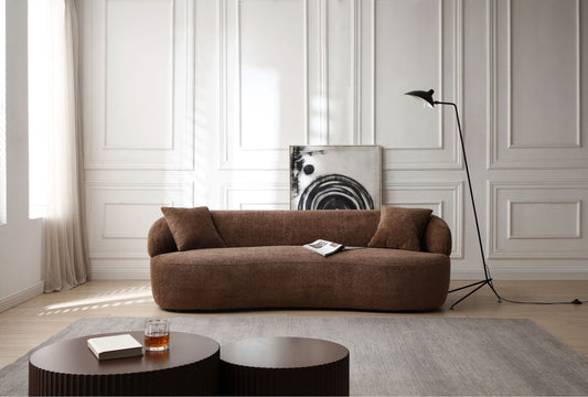 Silas Mid Century Modern Curved Bouclé Sofa, Brown