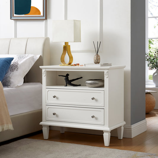 Marilla 2-Drawer Farmhouse Nightstand with USB, White
