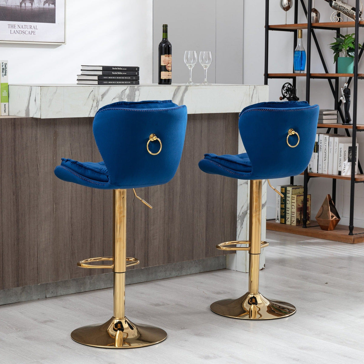Modern Adjustable Height Tufted Velvet Swivel Bar Stools Set of 2