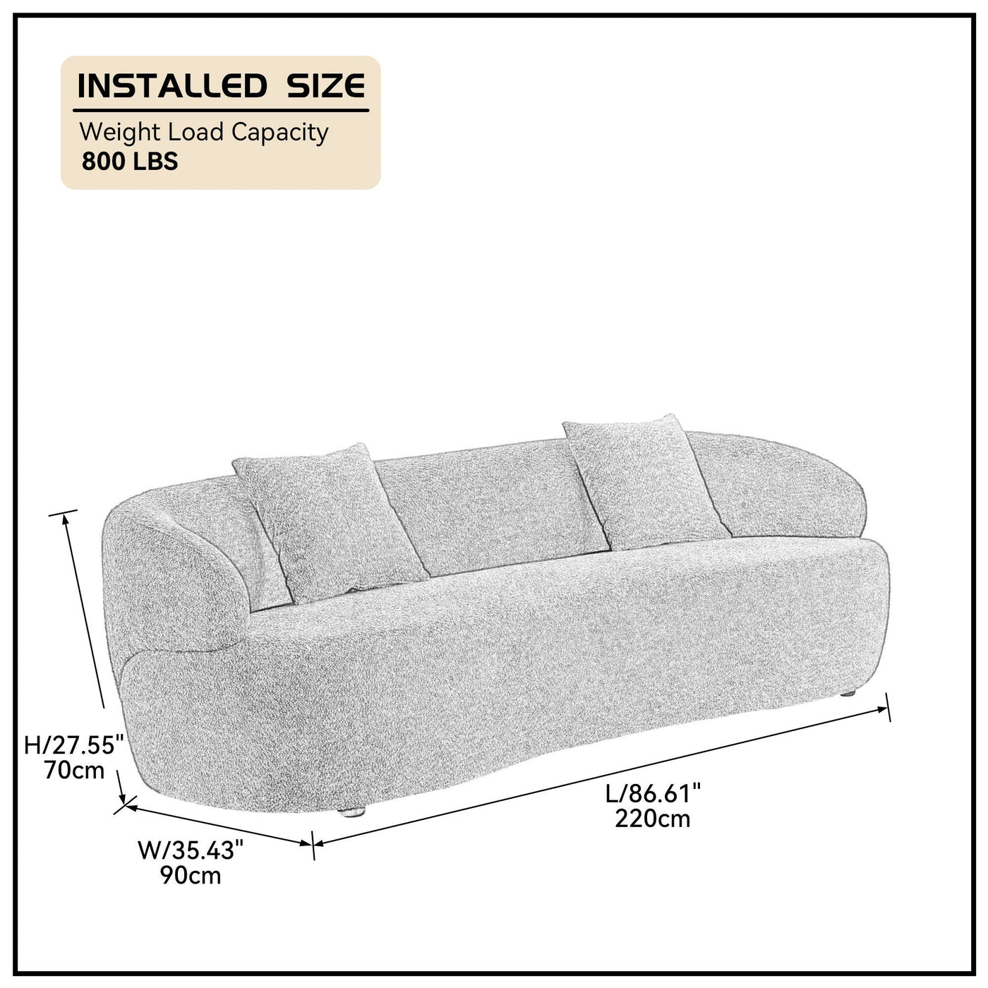 Mid Century Modern Curved Sofa in Beige Boucle Upholstery