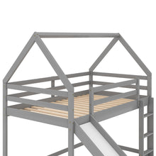Twin Size Bunk House Bed with Slide and Ladder in Gray