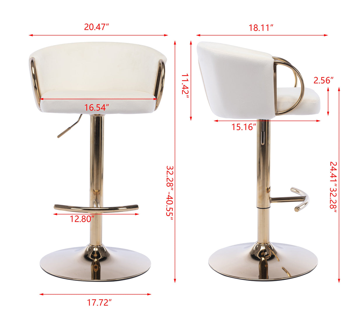 Modern Velvet Barstools with Gold Base Set of 2