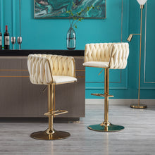 Modern Ivory Velvet Adjustable Height Bar Stool Set of 2