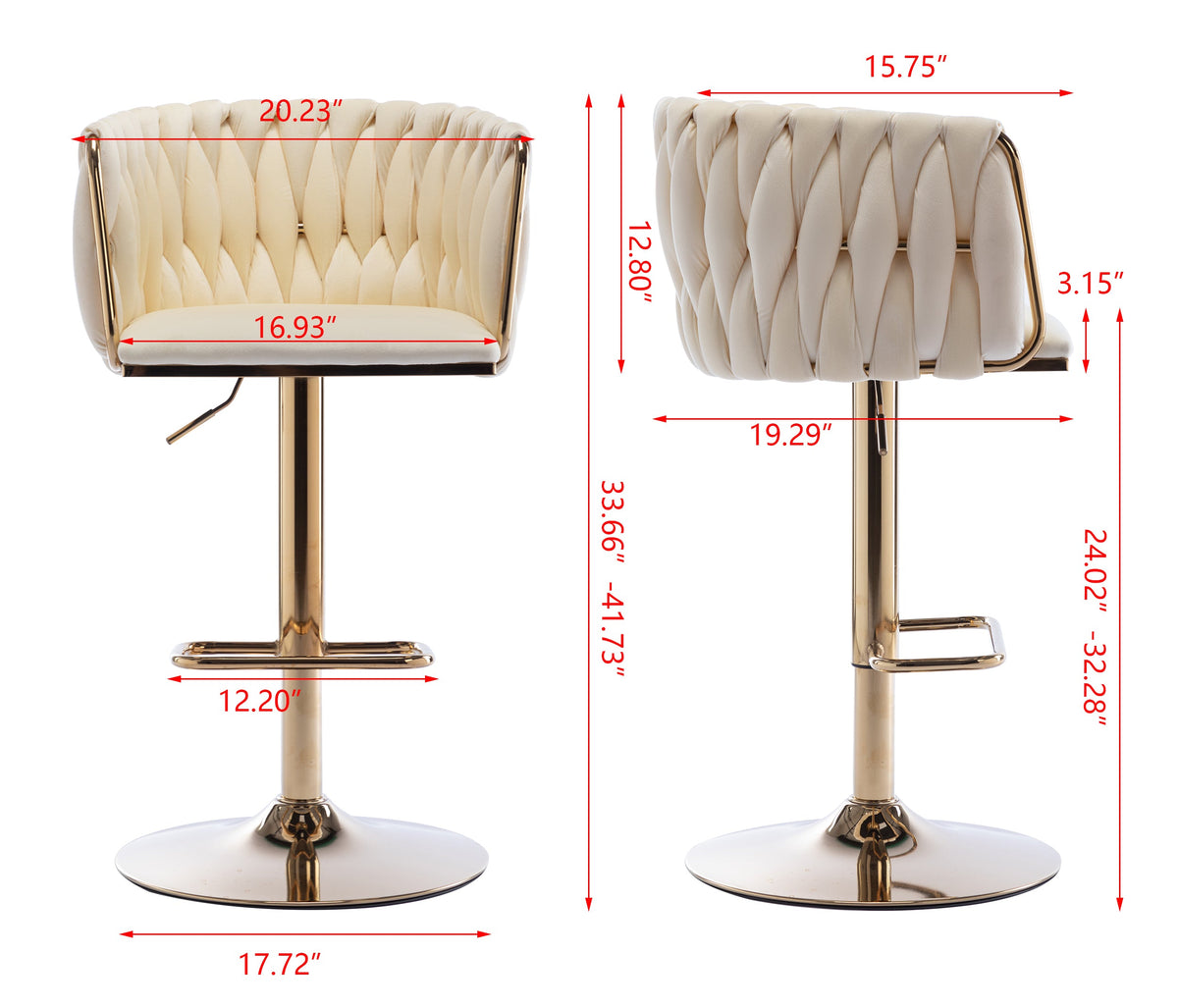 Modern Ivory Velvet Adjustable Height Bar Stool Set of 2