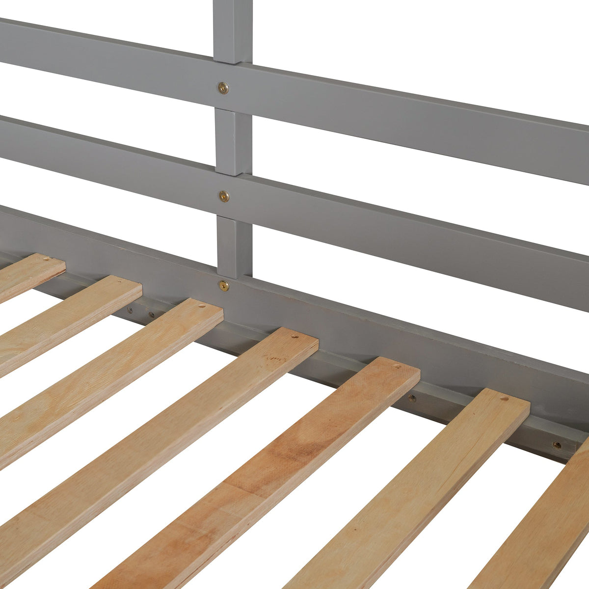Twin Over Twin Bunk Bed Wood Bed with Roof, Window, Guardrail, Ladder Gray & White