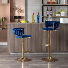 Modern Adjustable Height Velvet Bar Stools with Gold Base Set of 2