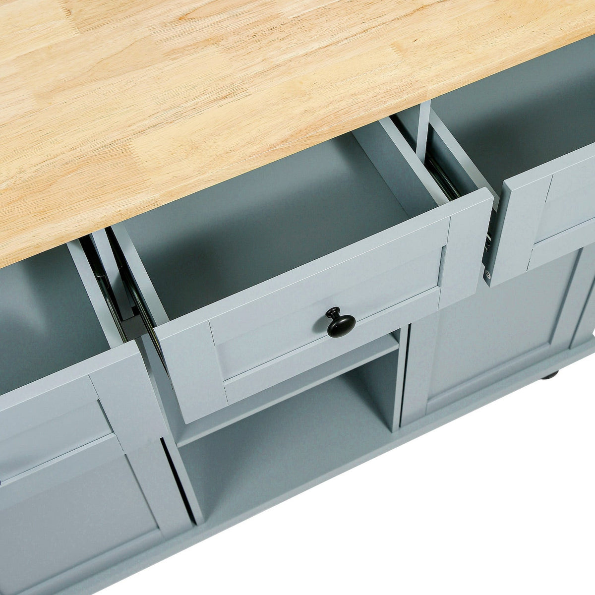 K&K Mobile Kitchen Island Cart with Drop Leaf- Gray Blue